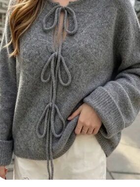 Cozy and Comfortable Gray Tie-Front Women's Cardigan Sweater- Princess Polly-S/M
